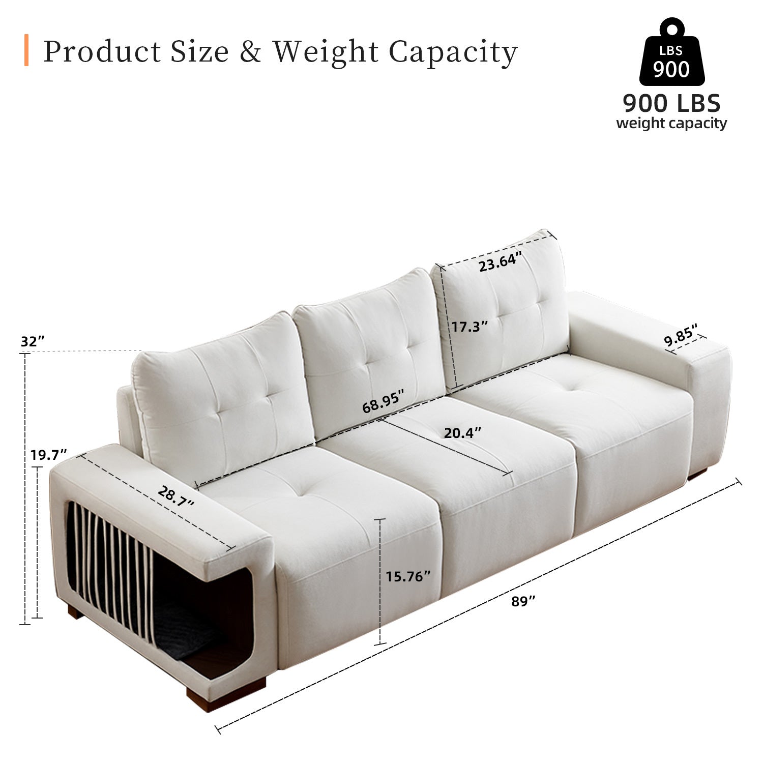 3 Seater Sofa Couch For Living Room,89" Modern Couches For Small Space,Cat Nest Sofa,For Cat Friendly,Comfy Couch With Waterproof And Cat Scratch Resistant Fabric Beige Fabric 3 Seat