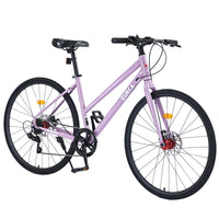 7 Speed Hybrid Bike Disc Brake 700C Road Bike For Men Women'S City Bicycle Cycling Light Purple Garden & Outdoor Carbon Steel