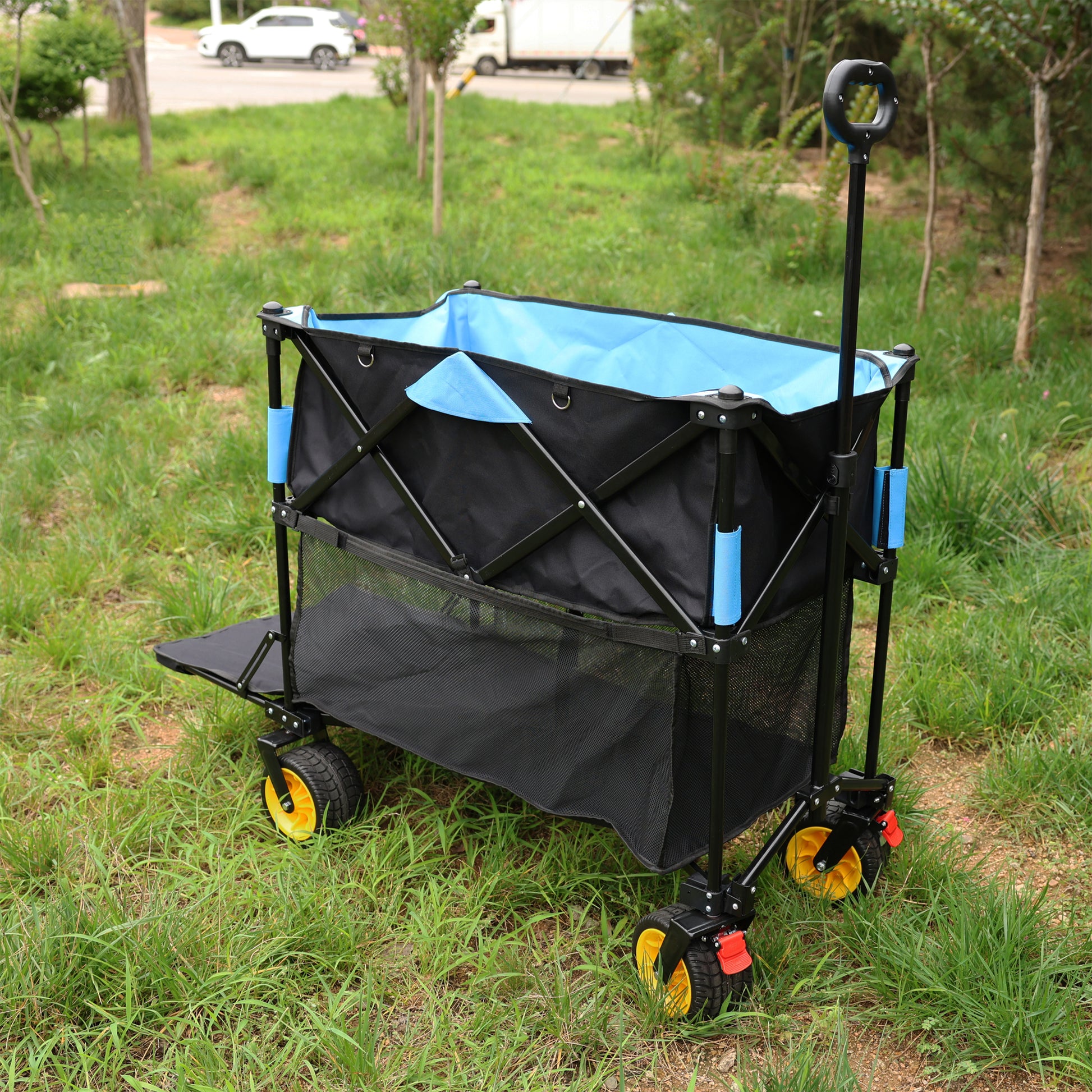 Big Large Capacity Folding Cart Extra Long Extender Wagon Cart Folding Wagon Garden Shopping Beach Cart Black Blue Black Garden & Outdoor Iron,Oxford Fabric