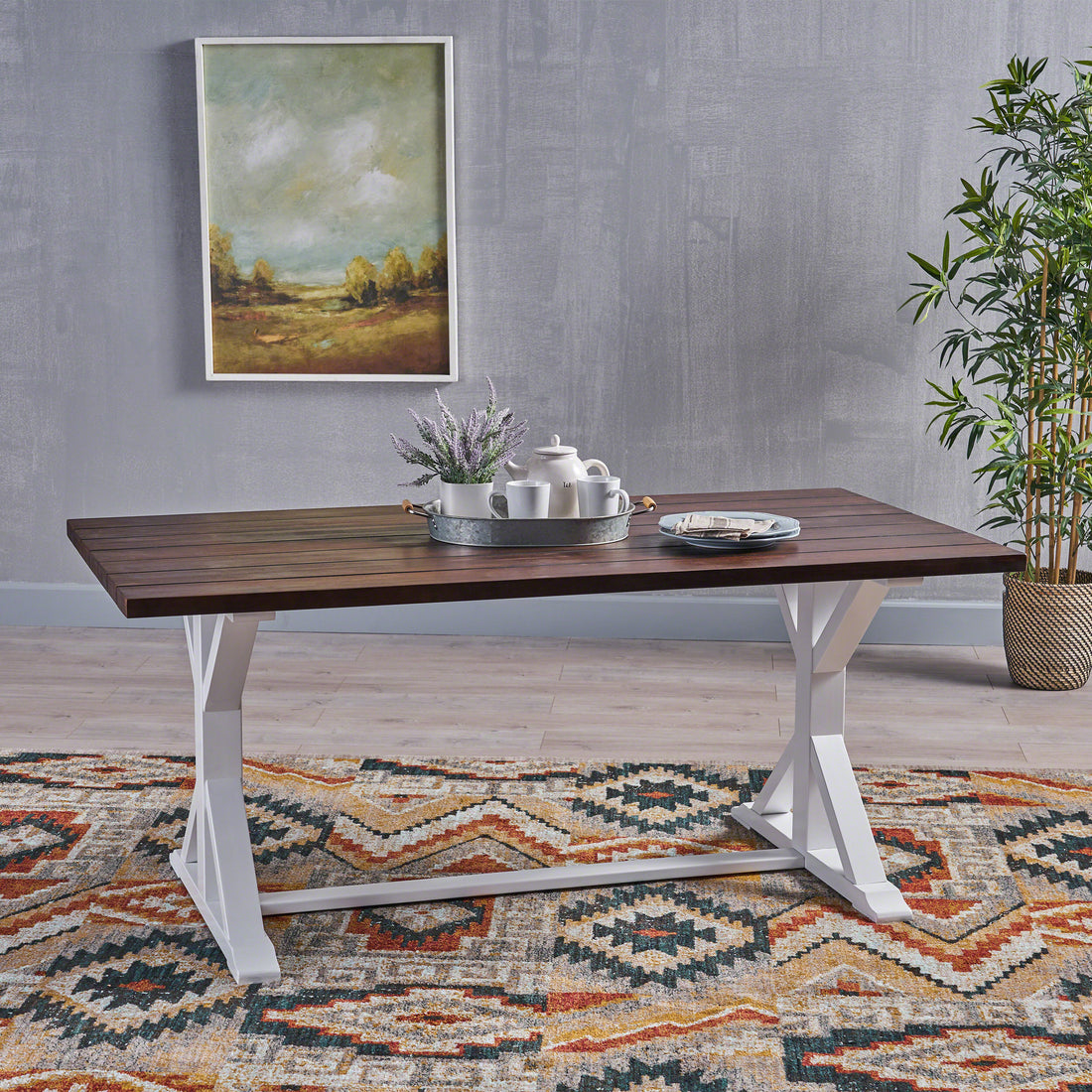 Cassia Farmhouse Dining Table Dark Brown White Acacia Wood