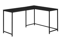 Computer Desk, Home Office, Corner, 58"L, L Shape, Work, Laptop, Black Laminate, Black Metal, Contemporary, Modern Black Particle Board