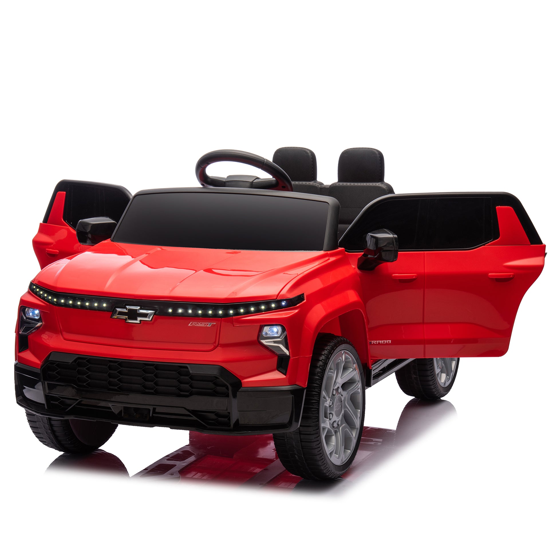 12V Kids Ride On Car W Parents Control,Licensed Chevrolet Silverado,Four Wheel Suspension,Led Lights,Bluetooth,Music,Usb,Mp3,Power Display,Speeds 1.86 3.11Mph For Kids Aged 2 5. Red 50 99 Lbs