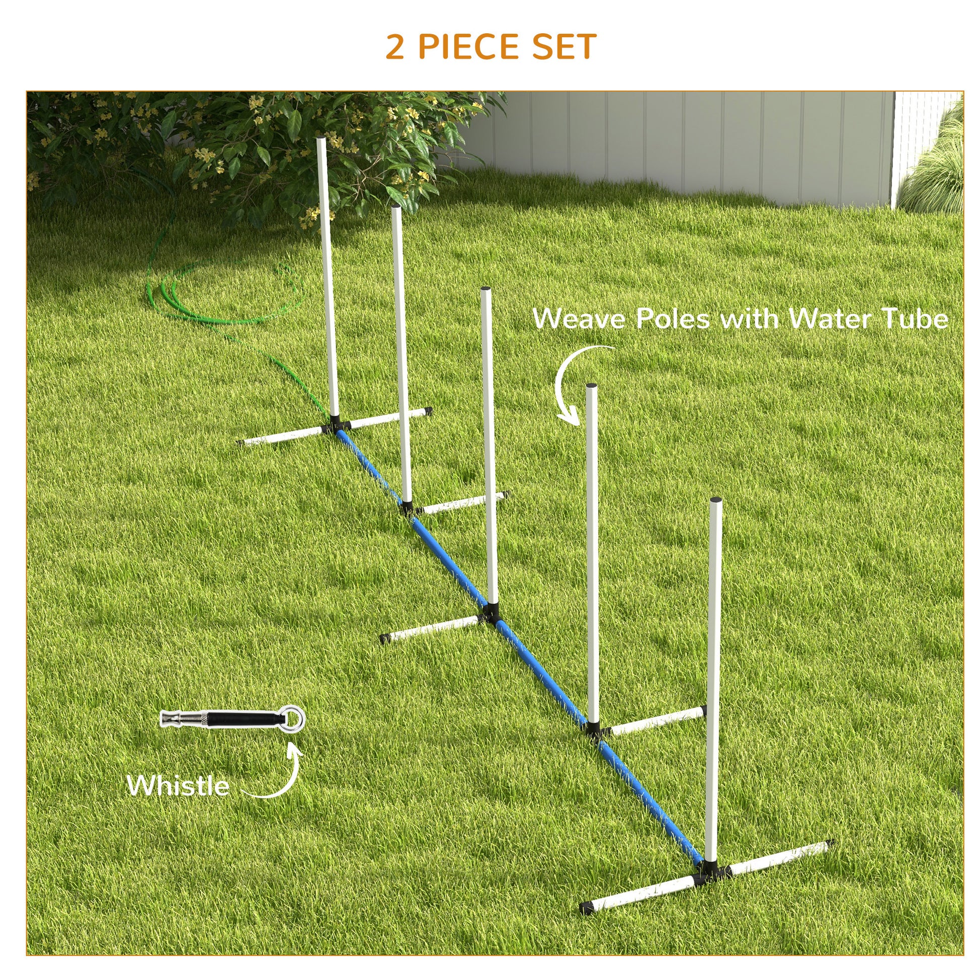 Pawhut 2 Piece Dog Agility Training Equipment Set With Weave Poles, Spray Water Tube, Whistle, Carry Bag, Dog Agility Course For Outdoor, Garden, Backyard, White White Plastic