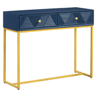 Modern Sleek Console Table Two Drawers With Stripe Design For Living Room And Entryway Navy Navy Mdf