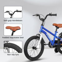 A16114 Kids Bike 16 Inch For Boys & Girls With Training Wheels, Freestyle Kids' Bicycle With Fender. Blue Steel