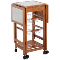 Homcom 37" Modern Wooden Kitchen Island With Drop Leaf, Rolling Cart With Basket Storage Honey Iron