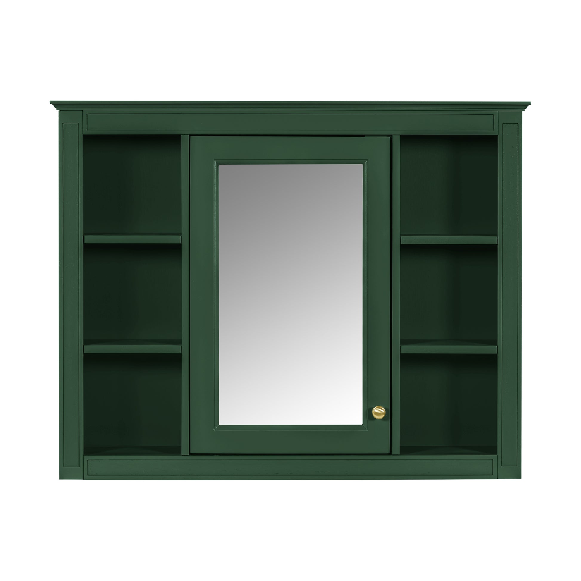 35'' X 27.5'' Medicine Cabinet, Wall Mounted Bathroom Storage Cabinet, Modern Bathroom Wall Cabinet With Mirror, Mirror Cabinet With 6 Open Shelves Not Include Bathroom Vanity Green 1 Bathroom Wall Mounted Modern Mdf Painted