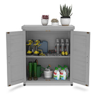 Potting Bench With Storage Cabinet And Metal Table Top For Outdoor Patio,Outdoor Work Station Table Gray Solid Wood