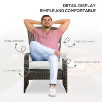 Outsunny Patio Wicker Adirondack Chair, Outdoor All Weather Rattan Fire Pit Chair W Soft Cushions, Tall Curved Backrest And Comfortable Armrests For Deck Or Garden, Cream White White Steel