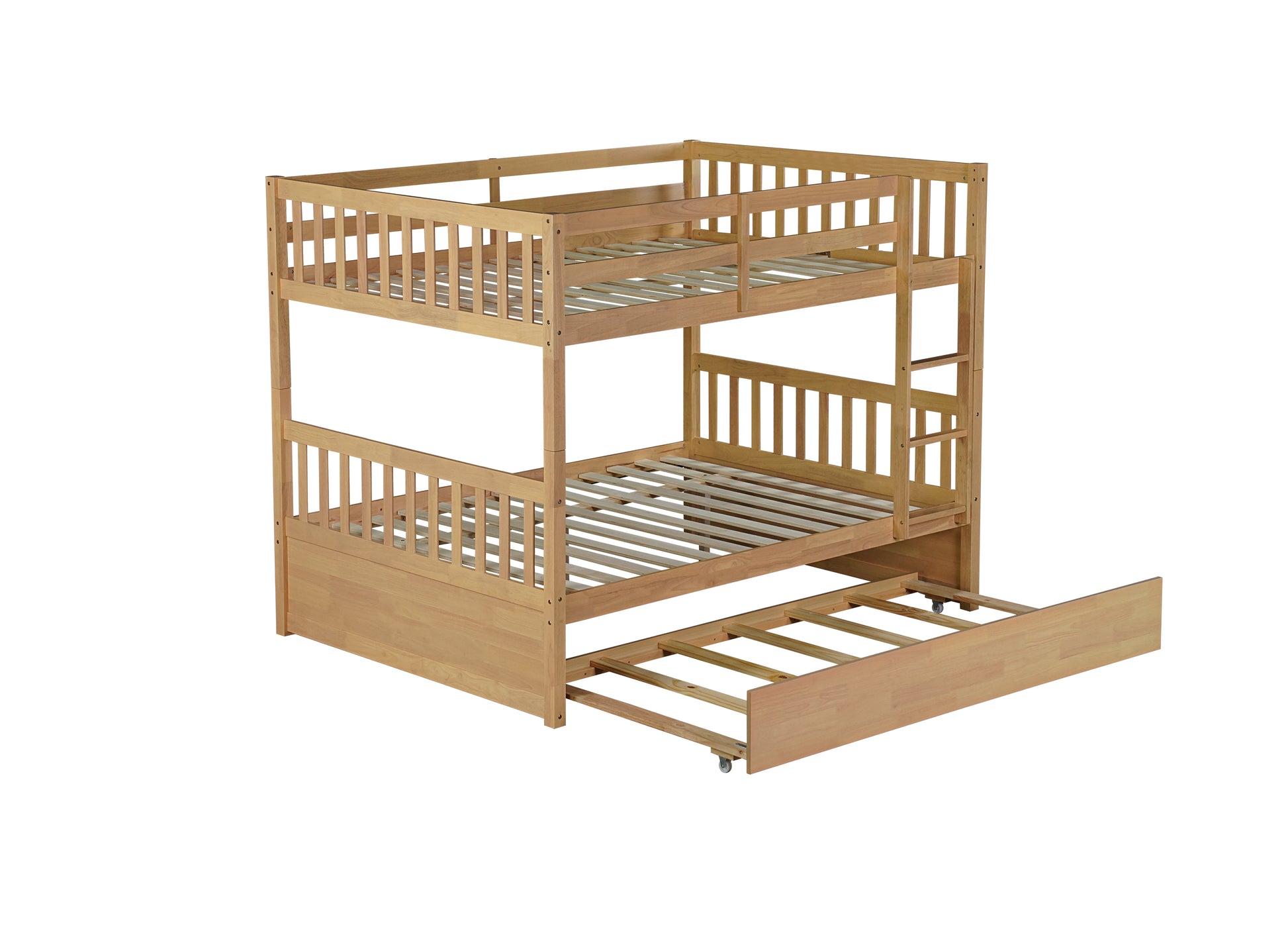 Full Over Full Rubber Wood Bunk Bed With Trundle, Ladder And Guardrails, Convertible To 2 Full Size Beds, With Twin Size Trundle,White Oak Full White Oak Bedroom American Design Bed Frame Rubber