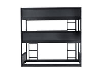 Twin Size Triple Rubber Wood Bunk Bed, With Ladders, Guardrails Detachable Bunk Bed, Twin Over Twin Over Twin,Black Twin Black Bedroom American Design Bed Frame Rubber Wood