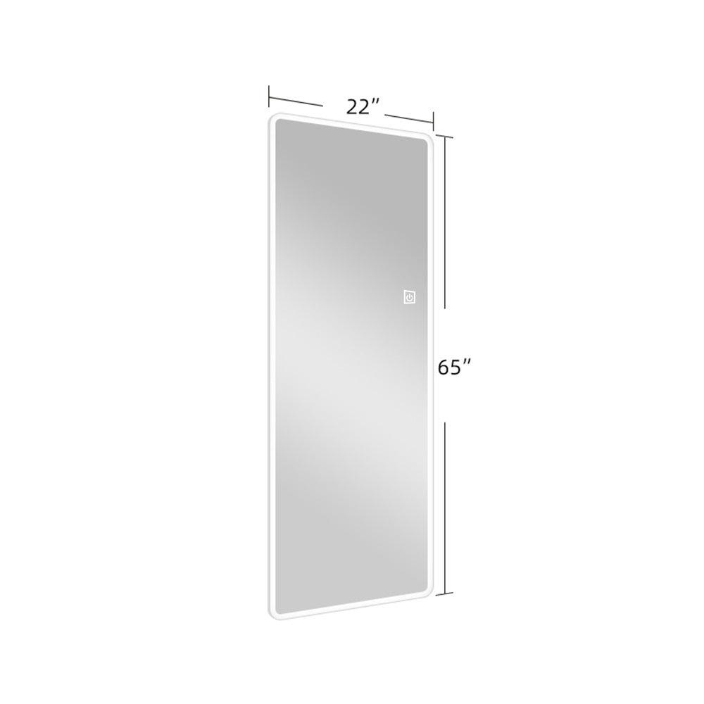 65X22Inch Full Body Mirror With Lights Full Length Mirror Wall Hanging Type Suitable For Bedrooms, Dimming And 3 Color Lighting Silver Modern Glass