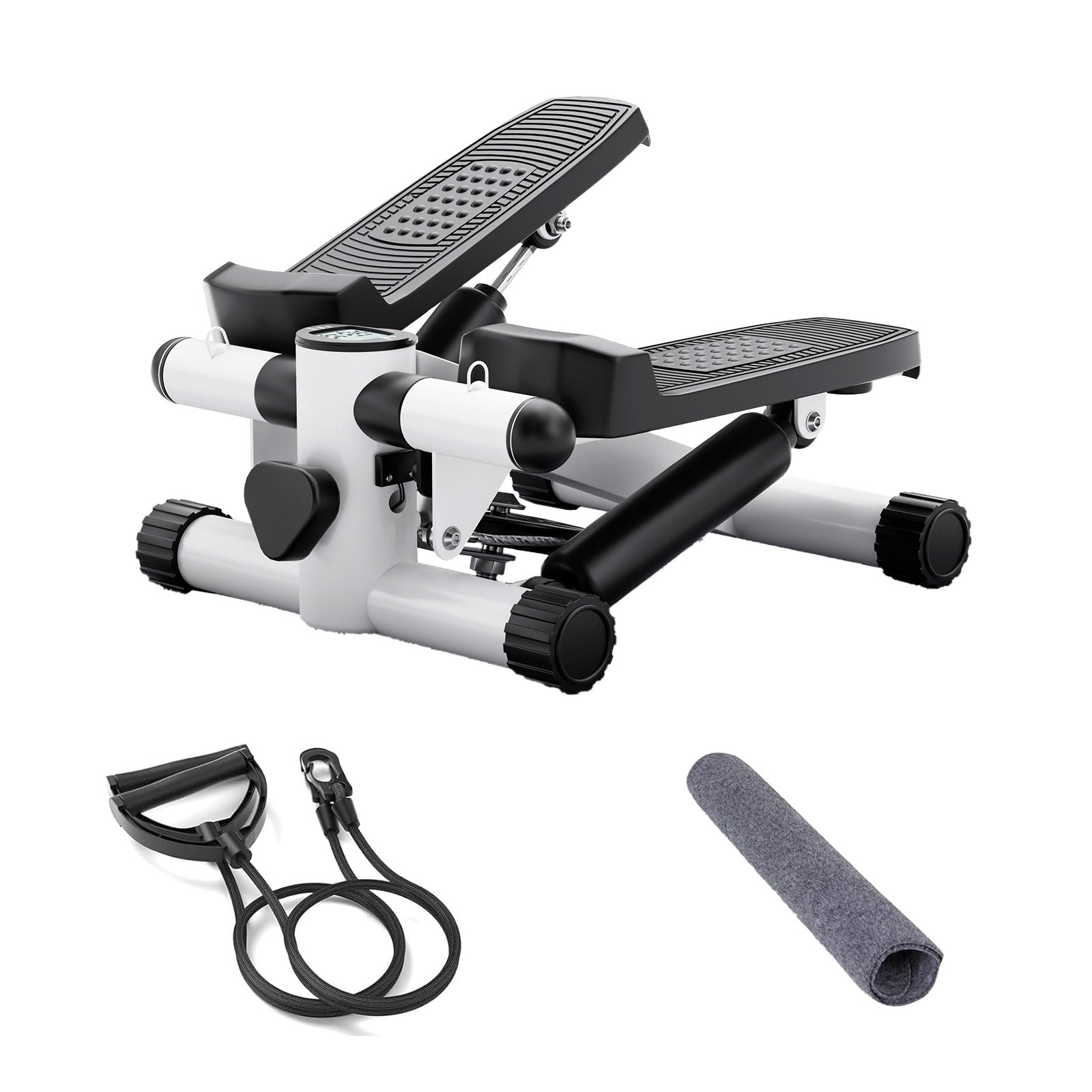 Mini Fitness Stepper, Hydraulic Fitness Stepper With Resistance Bands And Display, Silent Design, Weight Capacity 300Lbs, Portable Stepper For Total Body Workout,11.3"L X 12.6"W X 7.8"H,White White Abs Rubber Steel Q235