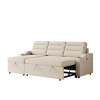 Mh83.5" Convertible Sleeper Combo Sofa, Convertible Sofa Bed Polyester Pullout Bed With Storage Recliner And Cup Holder For Living Room, Tight Spaces Beige Polyester Wood Primary Living Space Pine Foam Fabric 3 Seat