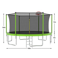 14Ft For Kids Children With Safety Enclosure Net Outdoor Backyards Large Recreational Trampoline Green Metal