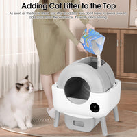 Self Cleaning Litter Box 2.2Lb 23Lb Cat Can Use, 100L Automatic Cat Litter Box Self Cleaning, Extra Large For Multiple Cats, Anti Pinch, All Clumping Litter Can Use, With Garbage Bags, App Control White Gray Abs
