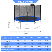 14 Ft Trampoline Outside Safety Net With Basketball Hoop Blue Metal