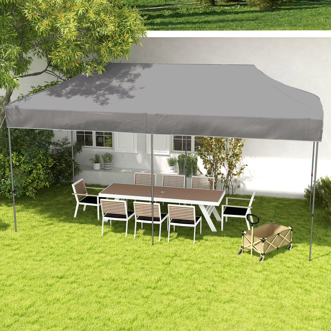 Outsunny 10' X 20' Pop Up Canopy Tent, Instant Sun Shelter With 3 Level Adjustable Height, Easy Up Outdoor Tent For Parties With Wheeled Carry Bag For Garden, Patio, Gray Grey Steel