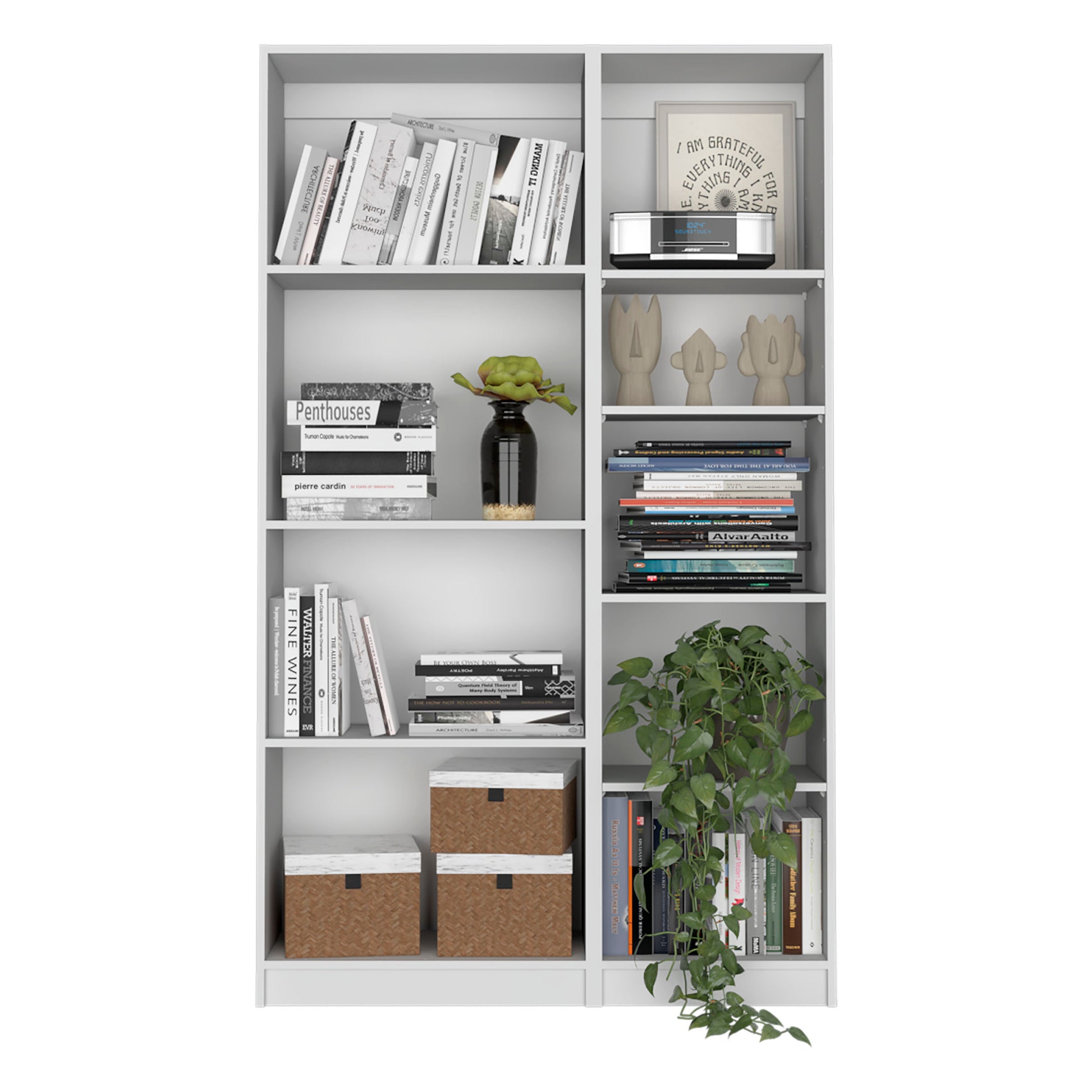 2 Piece Bookcase Living Room Set, Storage Cabinet, 42" Wide And 9 Shelves White Freestanding Matte White White Office Modern Particle Board