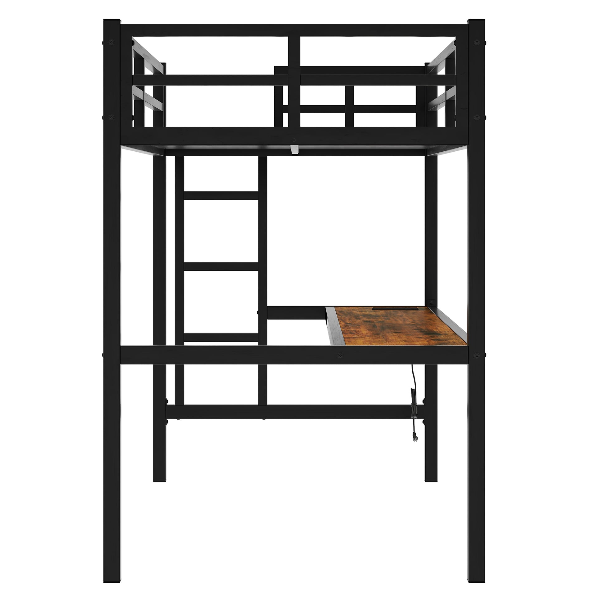 Metal Twin Xl Size Loft Bed With Power Outlet And Led Lighted, Space Saving, Noise Reduced, Black Twin Xl Black Metal