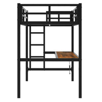 Metal Twin Xl Size Loft Bed With Power Outlet And Led Lighted, Space Saving, Noise Reduced, Black Twin Xl Black Metal