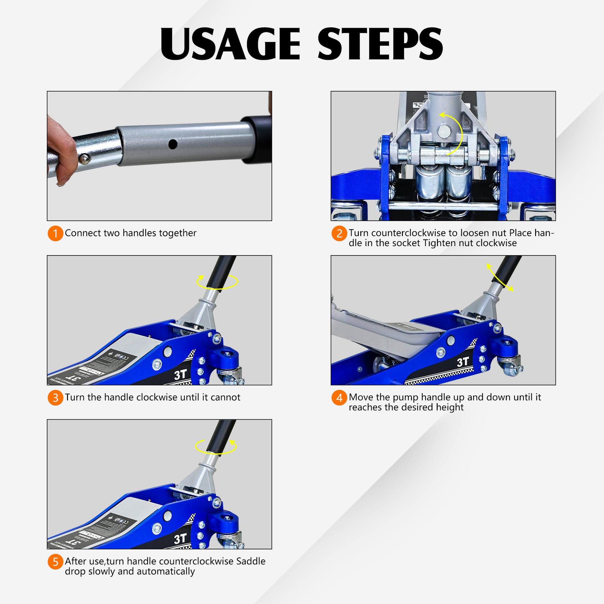 3T Aluminum Iron Horizontal Jack Blue Steel