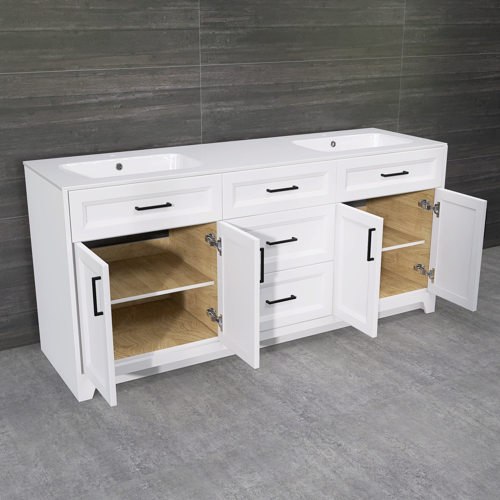 Solid Wood 72 Inch Bathroom Vanity With Double Sink Combo, Modern Vanity Cabinet With 4 Soft Closing Doors & 3 Full Extension Dovetail Drawers White 3 White 4 4 48 In & Above 32 To 35 In Soft Close Doors Bathroom Freestanding Luxury,Modern 20 25 Inches