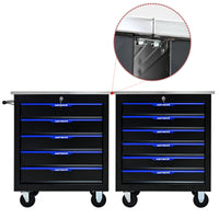 6 Drawers Multifunctional Tool Cart With Wheels Black Blue Black Blue Steel