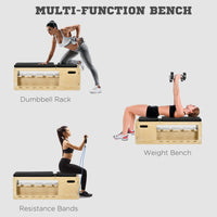 Soozier Adjustable Weight Bench, Workout Bench With Storage Rack Resistance Rope, Incline Bench Weight Lifting Equipment For Home Gym Arms & Chest Strength Training Wood Wood