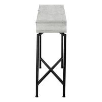 Accent Table, Console, Entryway, Narrow, Sofa, Storage Drawer, Living Room, Bedroom, Grey Laminate, Black Metal, Contemporary, Modern Grey Particle Board