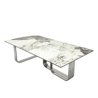 Rectangular Coffee Table With Sintered Stone Top, Silver Metal Frame, For Living Room Silver Modern Open Storage Rectangular Sintered Stone,Stainless Steel