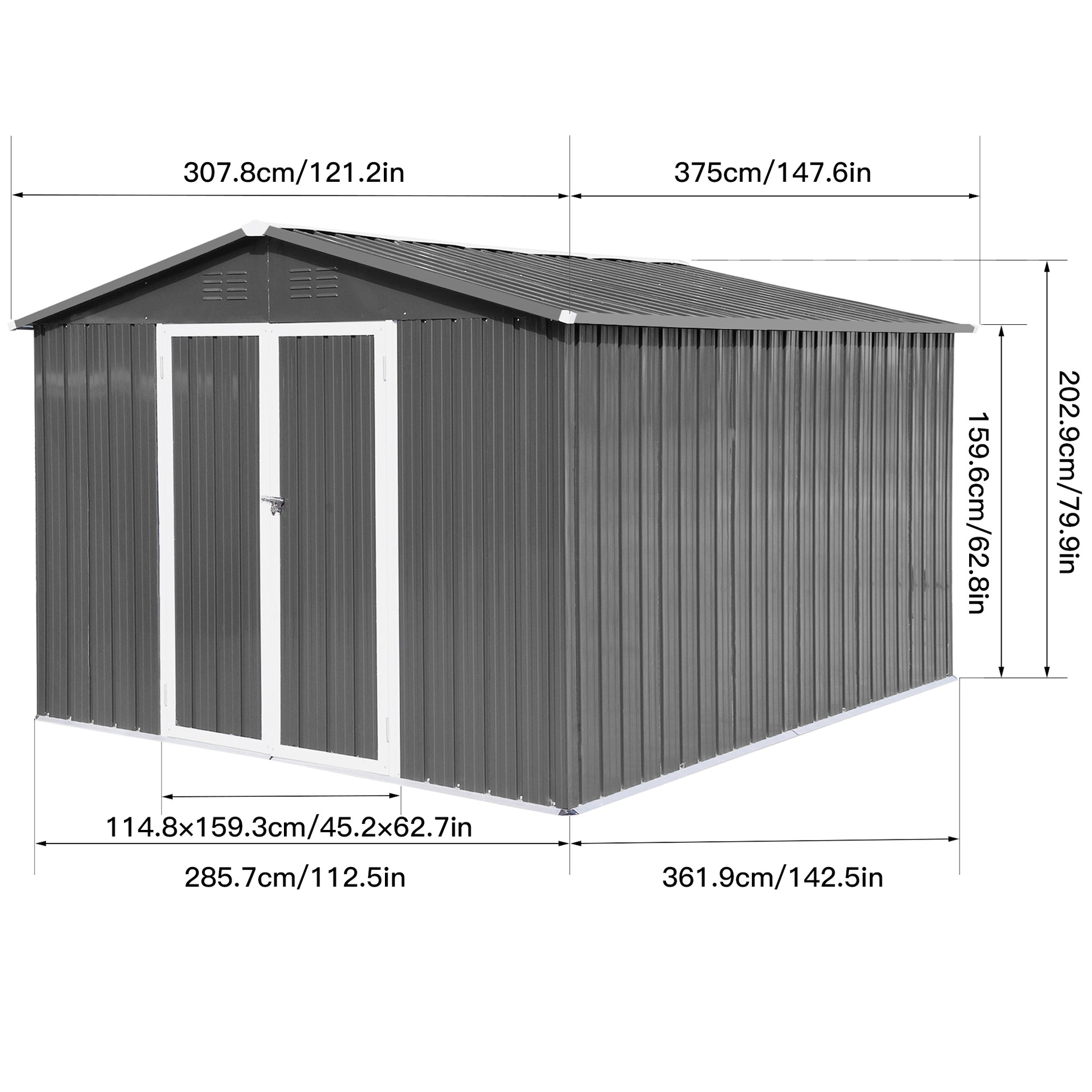 Metal Garden Sheds 10Ftx12Ft Outdoor Grey Grey Metal