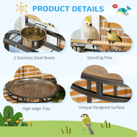 Pawhut Parrot Stand Large Bird Perch Stand With Toy Hook & 3 Ladders, Parrot Perch With Easy Grip, Bird Wooden Stand, Gray Gray Steel