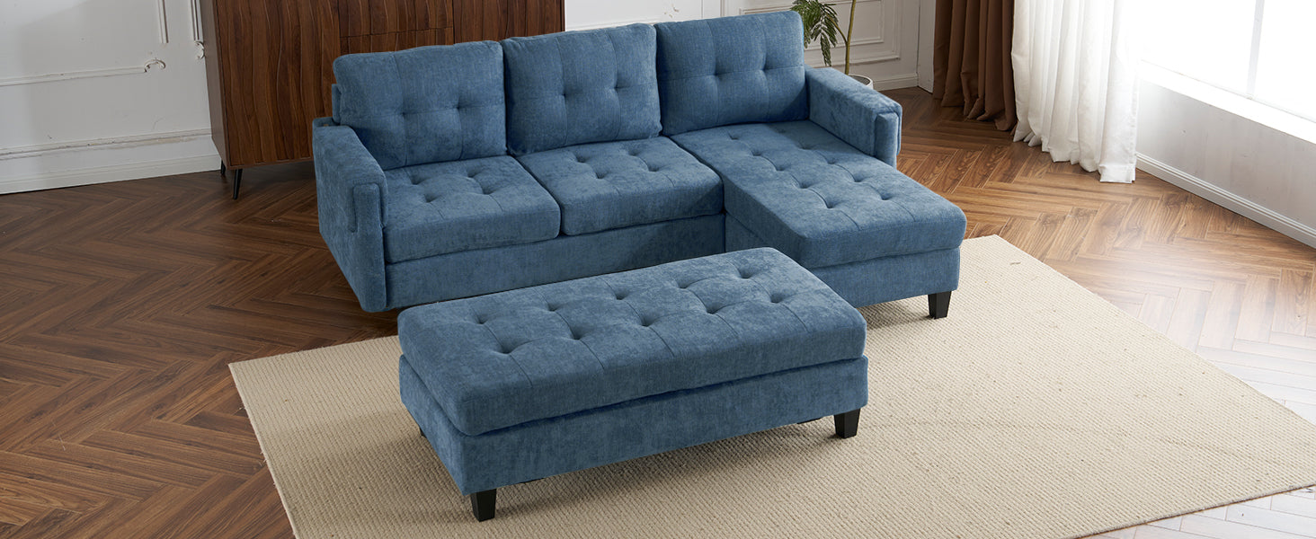 83.4" L Shaped Sofa Sectional Couch Sofa Bed With Two Usb Ports, A Movable Ottoman And A Reversible Chaise Lounge For Living Room, Navy Blue Navy Blue Foam Chenille 5 Seat