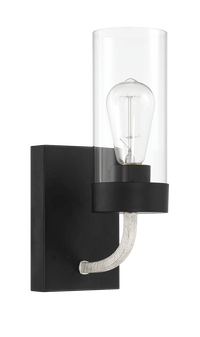 Zephyr Single Light Sconce With Clear Glass Metal Black Finish Black,Clear Glass,Metal
