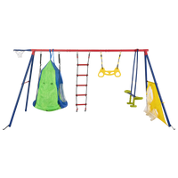 Xns092 Rinbow Colour Interesting Four Function Swingset With Net Swing And Face To Face Metal Plastic Safe Swing Seat 550Lbs For Outdoor Playground For Age 3 Blue Green Steel