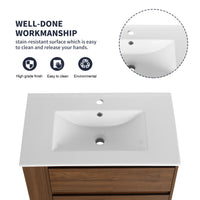 30" Wall Mounting Bathroom Vanity With Ceramic Sink, 2 Soft Close Drawer 2 Brown Oak 1 Bathroom Wall Mounted Modern Plywood