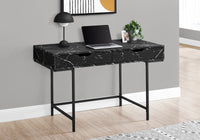 Computer Desk, Home Office, Laptop, Storage Drawers, 48"L, Work, Black Marble Look Laminate, Black Metal, Contemporary, Modern Black Particle Board