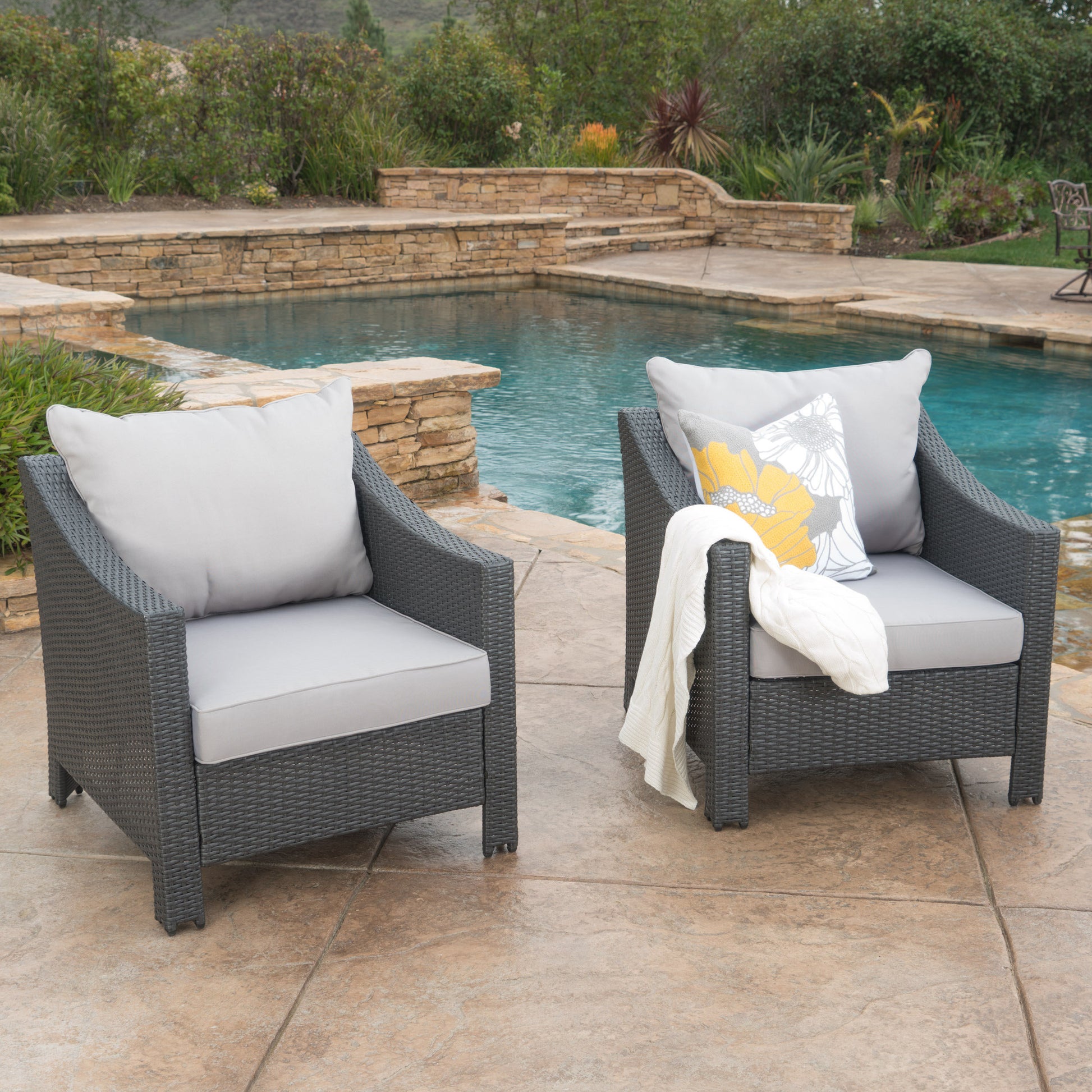 Antibes Armchair 2Pcs Grey Pe Rattan Iron Waterproof Fabric