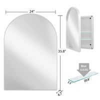 24X36 Inch Arched Recessed Medicine Cabinet, Metal Framed Bathroom Wall Cabinet With Mirror And Adjustable Shelves, Wall Mirror With Storage For Bathroom, White White 2 Adjustable Shelves Bathroom Wall Mounted Metal