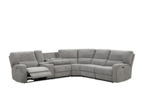 Anthony 114" Wide Light Gray Chenille Fabric Power Reclining Sectional With Power Headrest, Charging Ports, Storage, And Cupholders Light Gray Chenille 5 Seat