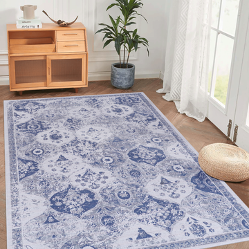 Blue Area Rug 5X8, Washable Rug, Low Pile, Non Slip, Non Shedding, Foldable, Kid & Pet Friendly Area Rugs For Living Room, Bedroom, Kitchen, Dining Room Rug Perfect Gifts, Blue, 5' X 8' Blue Chenille Polyester