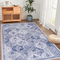 4X6 Area Rugs, Washable Rug, Low Pile, Non Slip, Non Shedding, Foldable, Kid & Pet Friendly Area Rugs For Living Room, Bedroom, Kitchen, Dining Room Rug, Blue Area Rug Blue, 4' X 6' Blue Chenille Polyester