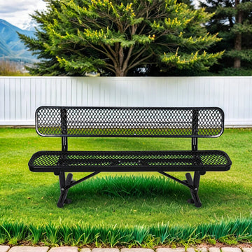 6 Ft. Outdoor Steel Bench With Backrest In Black Black Carbon Steel