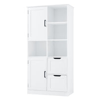 Bathroom Storage Cabinet With Doors And Drawers, Multiple Storage Space, Freestanding Style, Open Shelve, Adjustable Shelf, White White Mdf