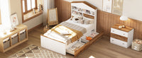 Twin Size House Shaped Wooden Bed With Storage Shelf On The Headboard, Built In Two Storage Drawers, Brown Brown White Wood