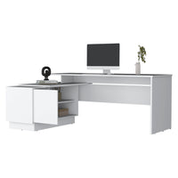 Weir L Shaped Desk In Melamine, White White White Computer Desk Office Minimalist,Modern Freestanding L Shape Shelves Desk Particle Board Melamine