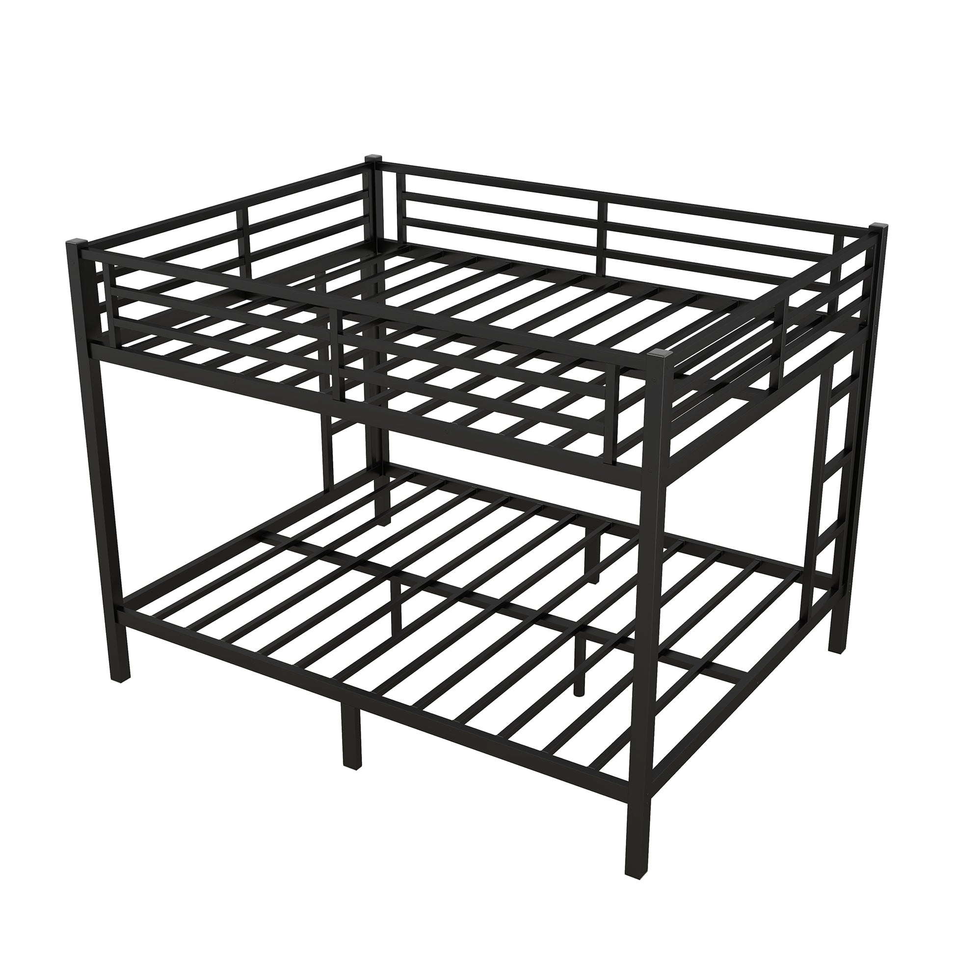 Metal Queen Over Queen Bunk Bed For Teens And Adults,Space Saving Noise Reduced No Box Spring Needed, Black Black Metal