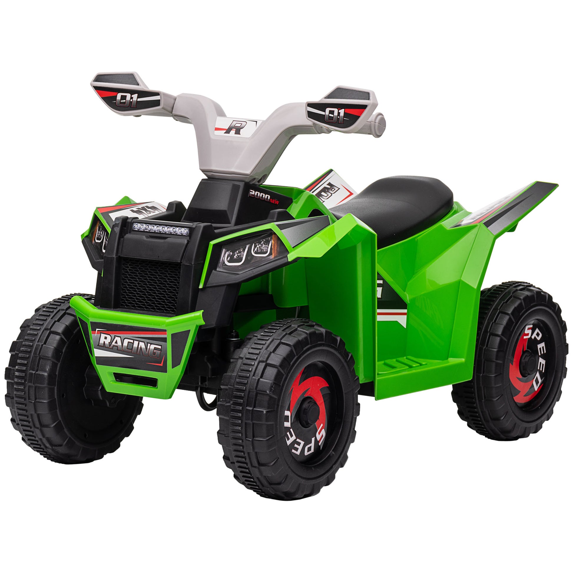 Aosom Kids Atv Quad Car, 6V Four Wheeler For Kids With Forward Backward Function, Wear Resistant Wheels For Toddlers Ages 18 36 Months, Green Green Plastic