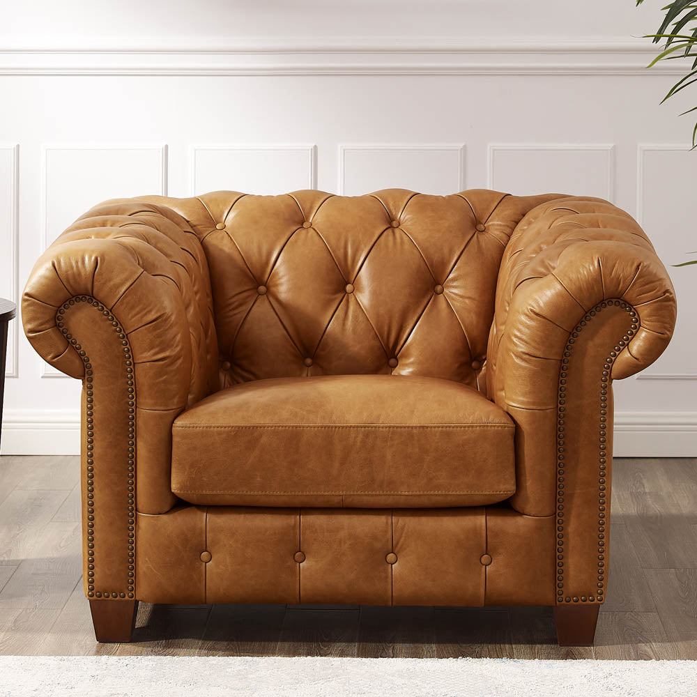 Kingston Waxy Pull Up Leather Chair Brown Down Filling Genuine Leather